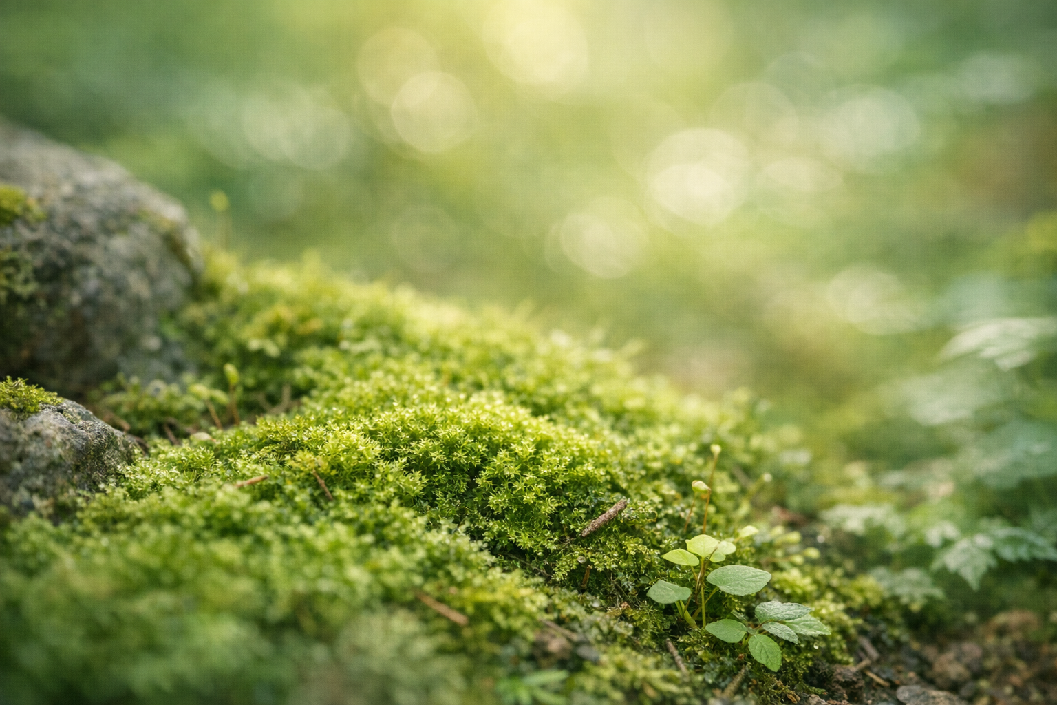 Close-up of green moss on a tree trunk.